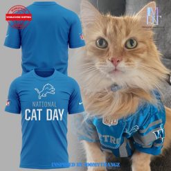 Limited Detroit Lions National Cat Day Blue Shirt