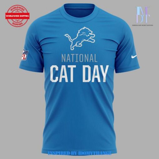 Limited Detroit Lions National Cat Day Blue Shirt