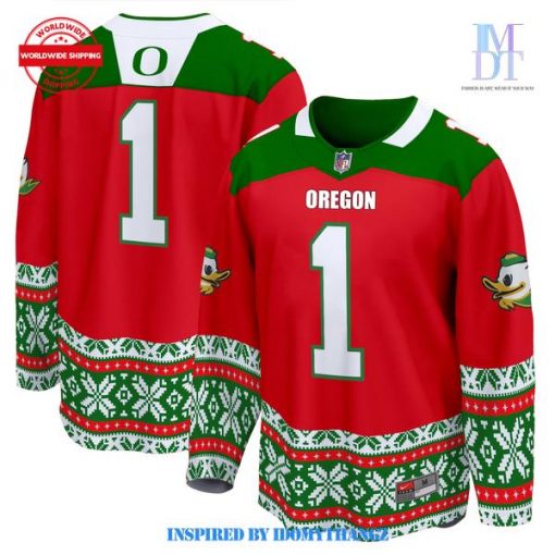 Limited Edition Oregon Ducks Merry Christmas Hockey Jersey