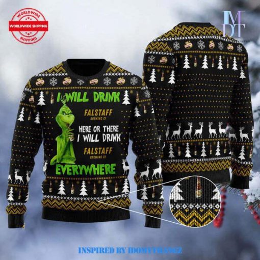 Grinch I Will Drink Falstaff Beer Everywhere Christmas Sweater