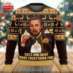 Leonardo DiCaprio Cats and Wine Make Everything Fine Sweater