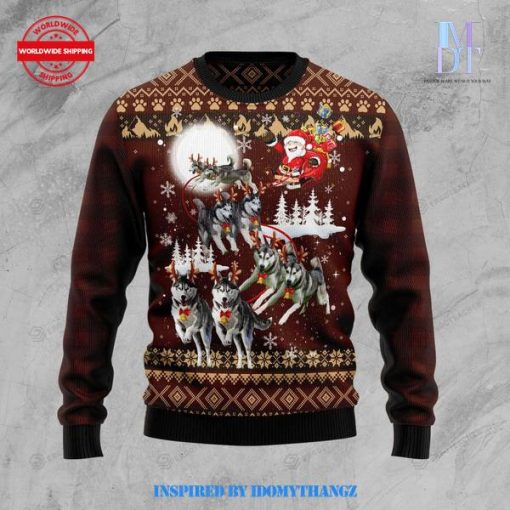 Siberian Husky And Reindeers Car Christmas Sweater